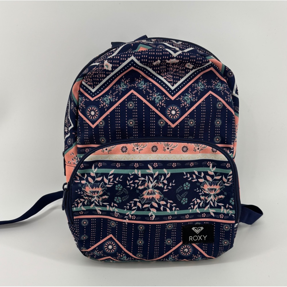 Roxy Mini Backpack Blue Floral Geometric Canvas Adjustable Straps